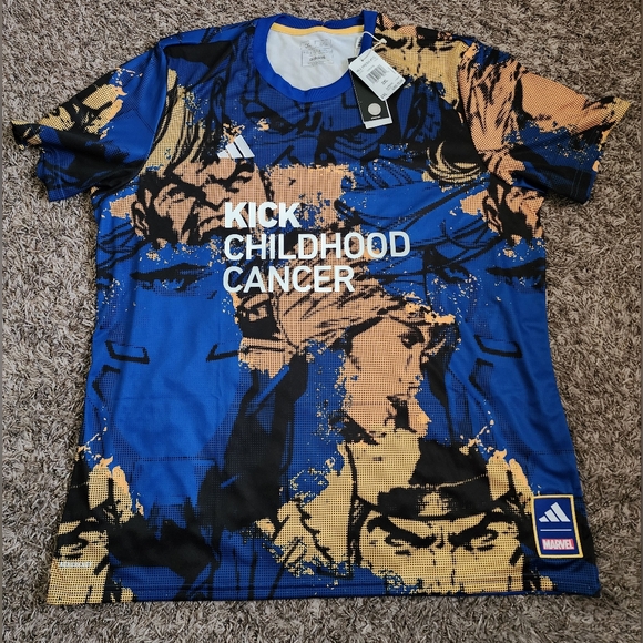 NWT Adidas x Marvel Kick Childhood Cancer Avengers AOP Jersey Men’s 2XL - Picture 1 of 6